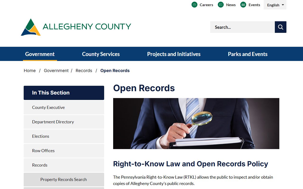 Allegheny County Pennsylvania open records office for background check requests