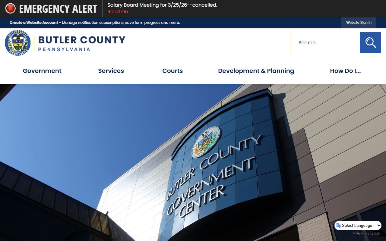 Butler County Pennsylvania government website for background check records