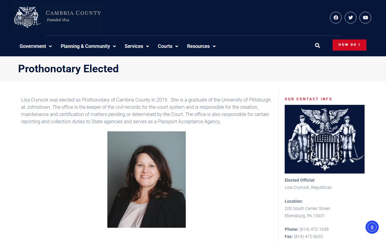 Cambria County Prothonotary civil records for background check