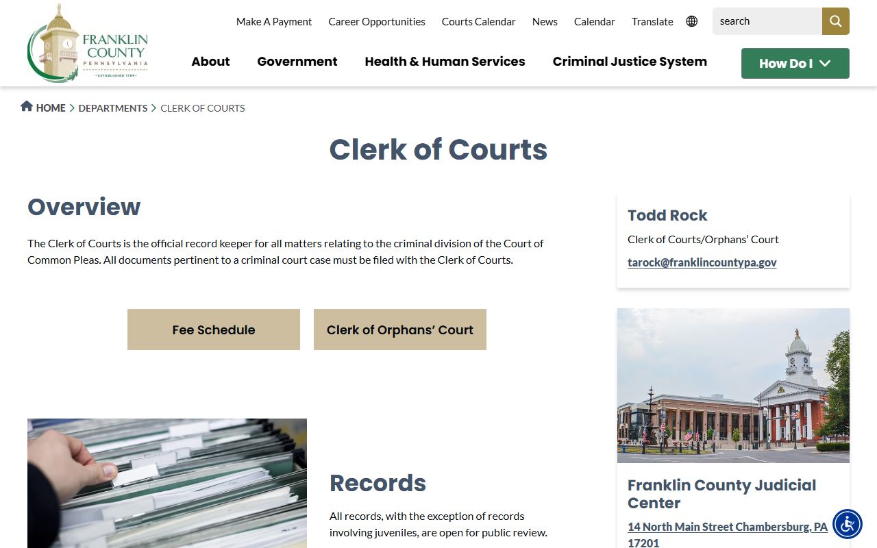 Franklin County Clerk of Courts criminal background check records