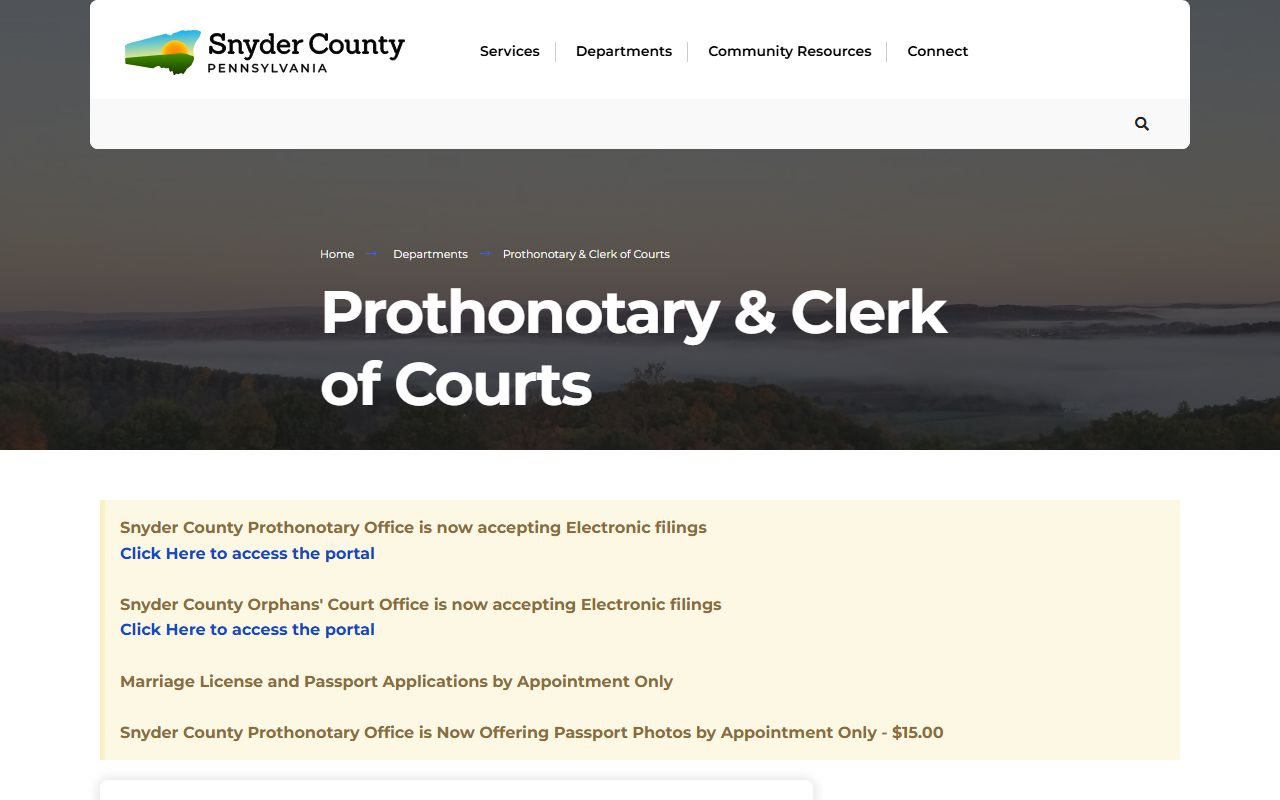Snyder County Prothonotary civil records for background check