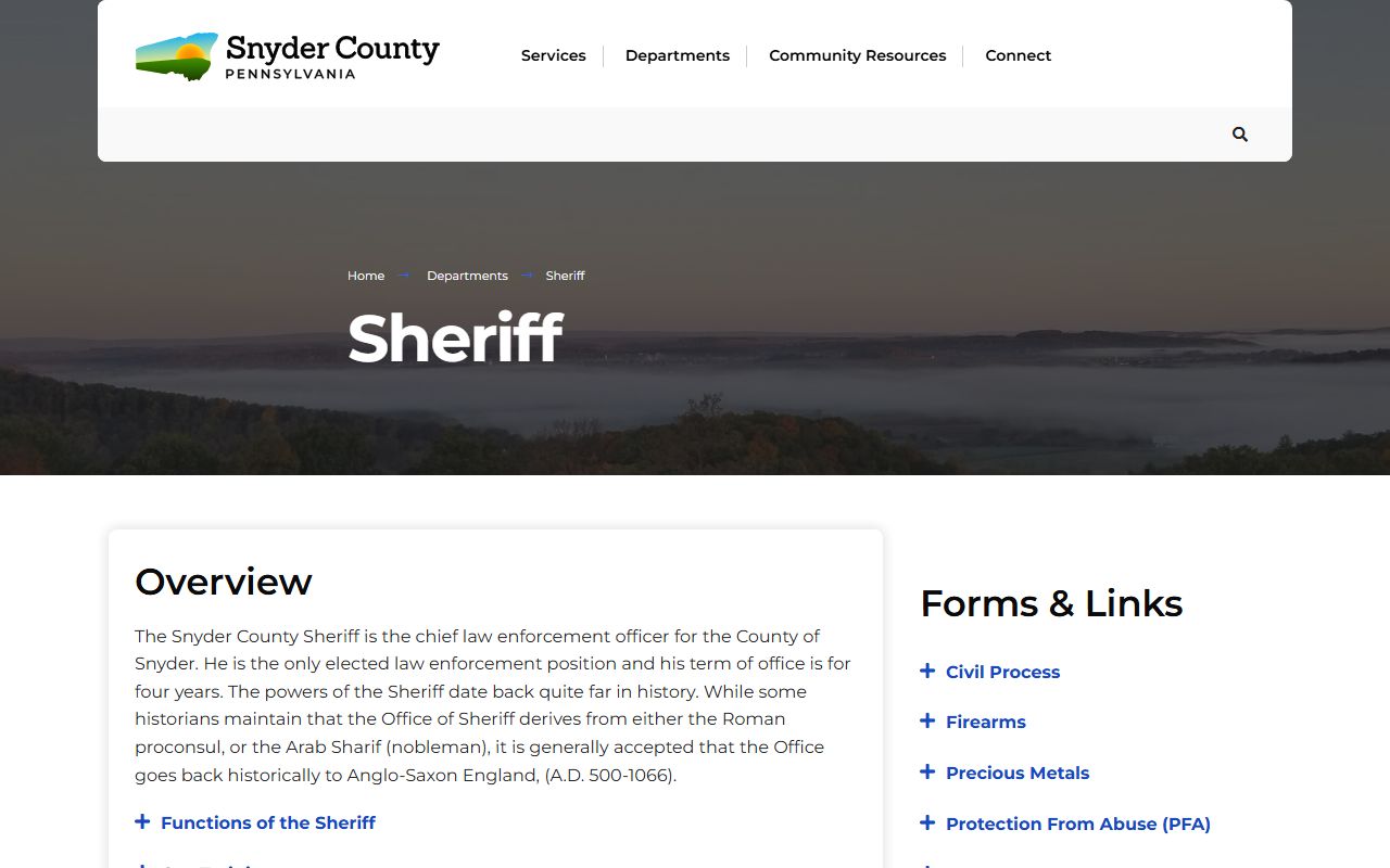 Snyder County Sheriff background check warrant records