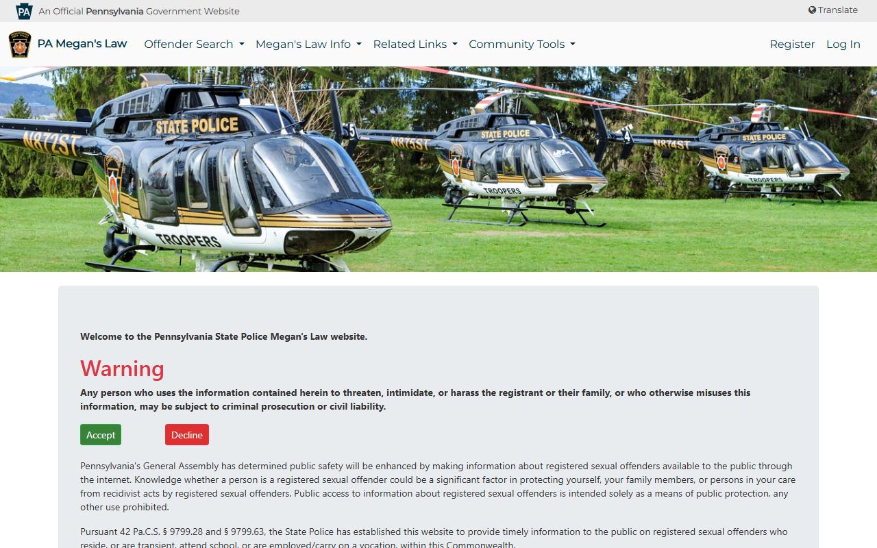 Pennsylvania Megan's Law sex offender registry background check